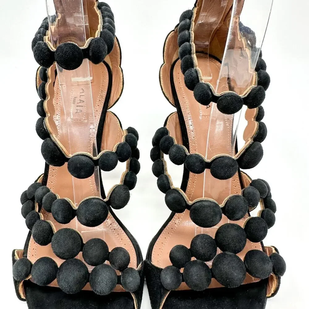 Alaia Bombe Heels Sandals Shoes Black Suede Ankle Strap EU 37 US 6.5